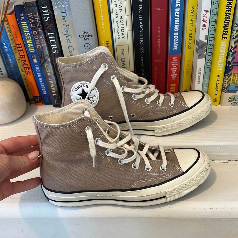 Converse Beige/Brown and White High-Top Sneakers